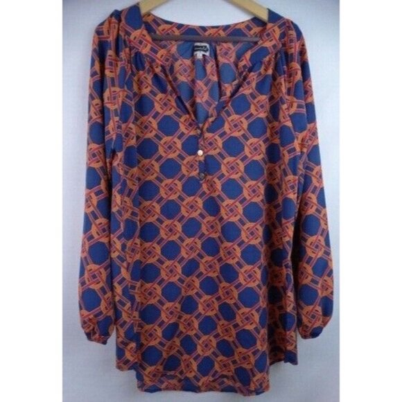 Mud Pie Women's Tunic Top Size Large 12-14 Blue Orange Long Sleeve Shirt MudPie - Picture 1 of 6